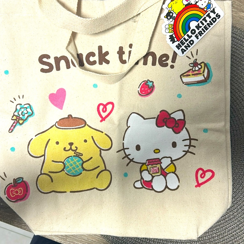 Sanrio Cream Tote Bag with Hello Kitty and Pompompurin